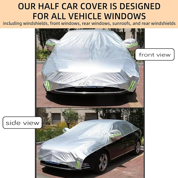 Waterproof & All-Season Half Car Cover, Full Coverage Protection for Windshields & Windows, Car Cover for Snow,Ice,Rain,Shading, (XL Size) for Compact SUV/Pickup(P-cab).