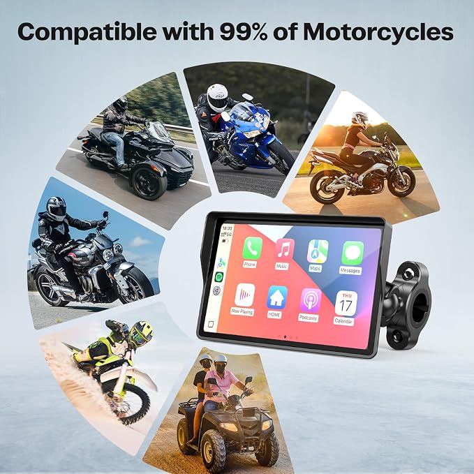 Motorcycle CarPlay Screen with Android Auto – 5” Waterproof GPS, Pantalla para Moto, Apple CarPlay, Navigation System for Motorcycle, Dual 2K Dash Cam Bluetooth Audio & TPMS (No SD Card)