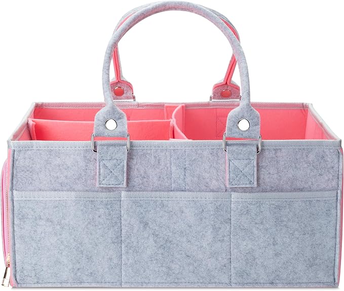 Mr. Pen- Baby Diaper Caddy Organizer, Gray, Pink Inside | Nursery Storage Bin and Car Organizer for Diapers and Baby Wipes