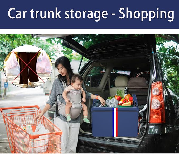Trunk Organizer for Car, Waterproof Collapsible 3 Compartments Car Organizer, Foldable Storage for Car Accessories, Tools, Sundries for Women Men, Tote Bag (Blue, Standard)