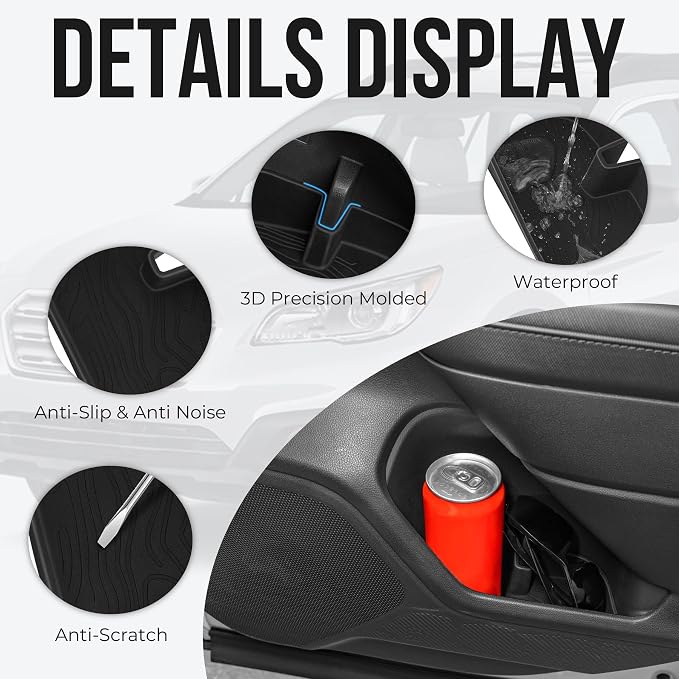 Car Door Storage Box for 2025 Subaru Forester Accessories, Front & Rear Door Side Pocket Organizer with Cup Holder Tray for Car, Non-Slip Door Slot Protective Pad, 4 Pack