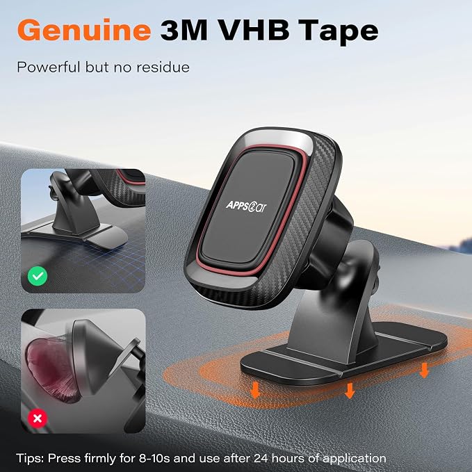 Magnetic Phone Holder for Car, Dashboard Magnetic Car Mount, 360° Rotation Magnet Phone Mount with Strong VHB Adhesive, for All Cell Phones