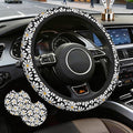 Daisy Steering Wheel Cover for Women Girly,White Daisy Flower 15 Inch Non-Slip Breathable Neoprene Steering Wheel Cover Fit Auto,SUVs,Includes 2 PCS Cup Coasters