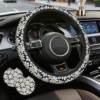 Daisy Steering Wheel Cover for Women Girly,White Daisy Flower 15 Inch Non-Slip Breathable Neoprene Steering Wheel Cover Fit Auto,SUVs,Includes 2 PCS Cup Coasters