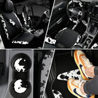 Cow Print Car Accessories Sets Faux Leather Car Seat Covers & Cow Car Mats & Cow Steering Wheel Cover Seat Belt Pads Universal fit for SUV,Van,Saden,Truck Cute Automobile Interior Sets Women