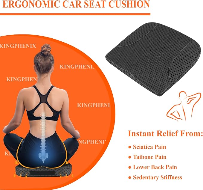 Premium Car Seat Cushion, Memory Foam Driver Seat Cushion to Improve Driving View- Coccyx & Lower Back Pain Relief - Seat Cushion for Car, Truck, Office Chair (4D Mesh Black)