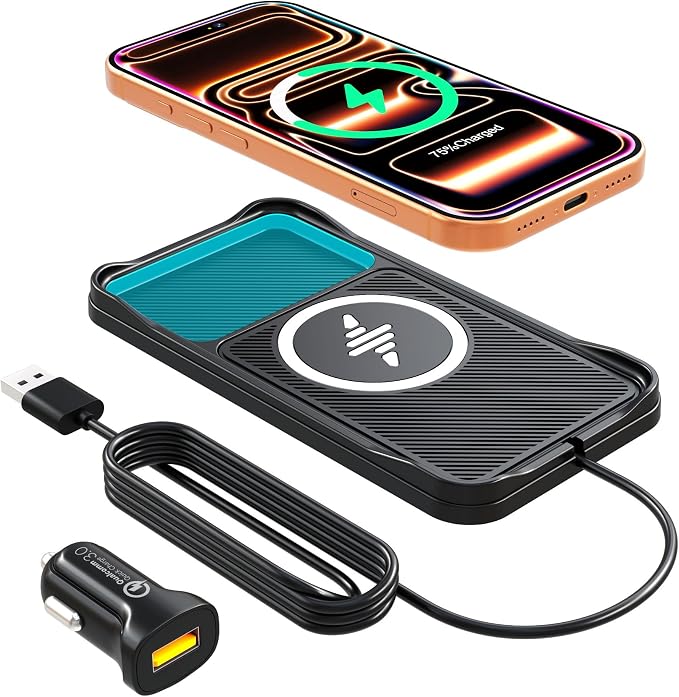 15w Fast Car Wireless Chargers Charging pad Non Slip Charger for Car Wireless Phone Charger for iPhone 17/16/15/14/13/12 Pro, SE3/SE2/XS/X/XR/8, 100cm Cable
