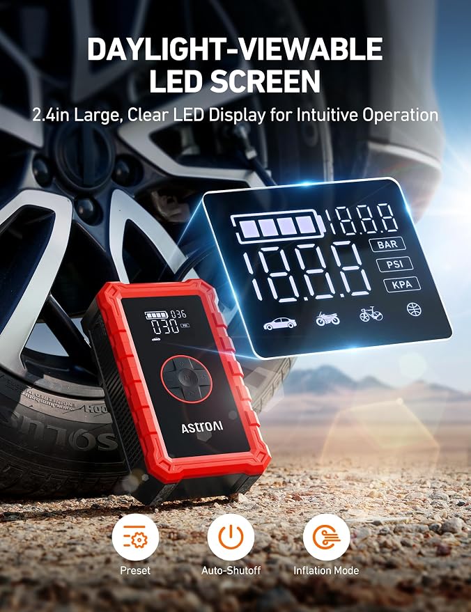 S8 Air Jump Starter with Air Compressor,3000A Peak Car Battery Jump Starter Portable (9.0 Gas/6.5L Diesel) with 150PSI Cordless Auto-Shutoff Tire Inflator, 12V Battery Charger Booster(Red)