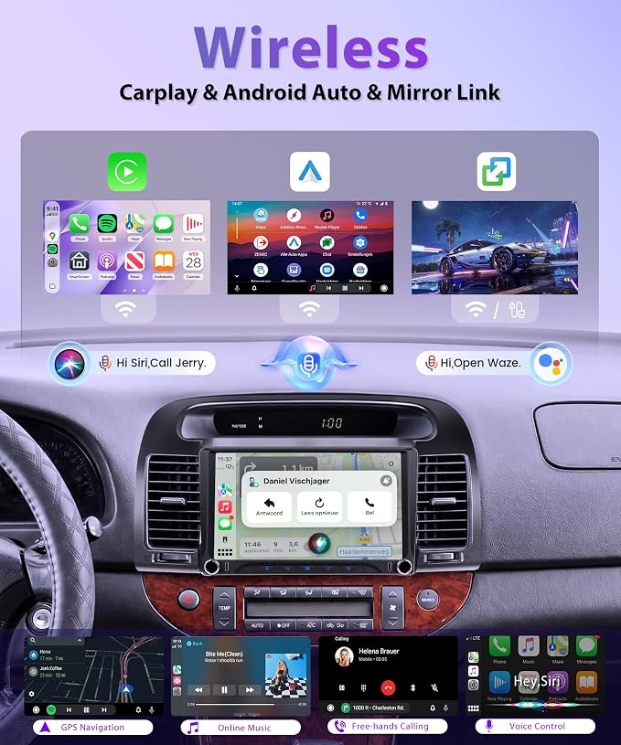 4G+128G Android 15 Car Stereo for Toyota Camry 2000-2006, 9 Inch Incell Touchscreen with Physical Buttons, Wireless CarPlay Android Auto GPS Bluetooth 5G-WiFi EQ SWC Type-C Backup Camera