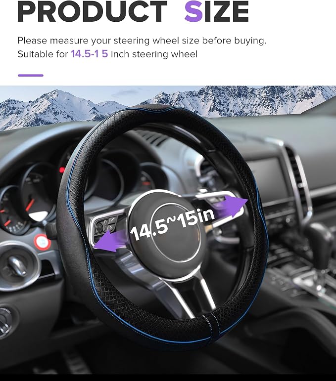 Steering Wheel Cover,Car Accessories,Microfiber Leather Car Steering Wheel Covers,Universal 15 Inch Anti-Slip Breathable Auto Interior Decor Protector,Suitable for Most Cars (Black&Blue)