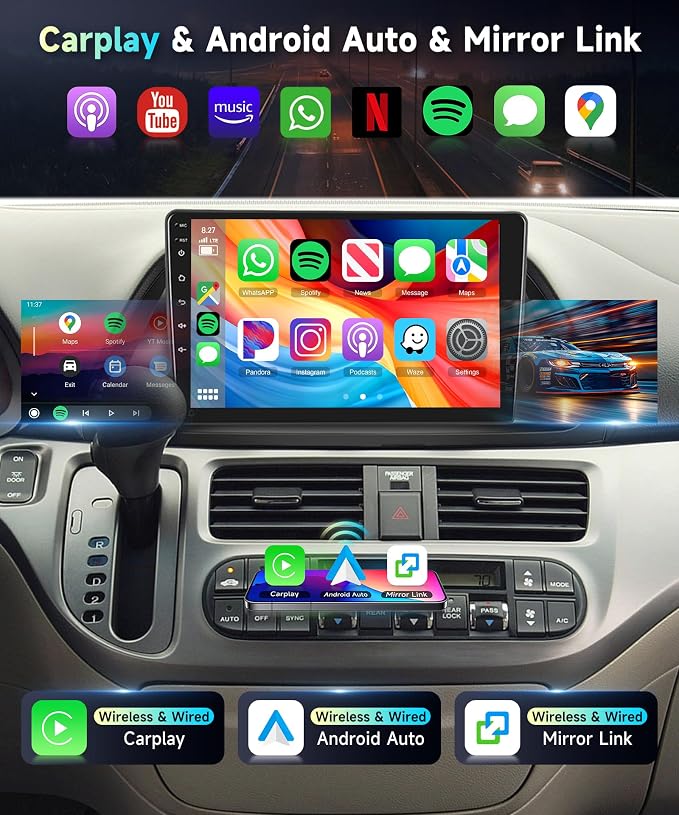 5Ghz WiFi Car Radio Stereo for Honda Odyssey 2005-2010 2+64G, 10.1" Touch Screen/Android 15/Wireless CarPlay/Android Auto/DSP EQ/GPS Navigation/Bluetooth/FM/RDS/SWC/HD Backup Camera