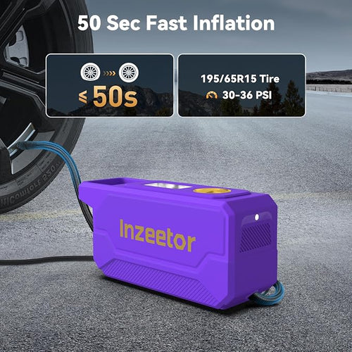150 PSI Tire Inflator Portable Air Compressor, 12V DC Auto Shutoff Air Pump with Digital Pressure Gauge and Emergency LED Light for Car Tires, Bicycle & Balloons, Purple