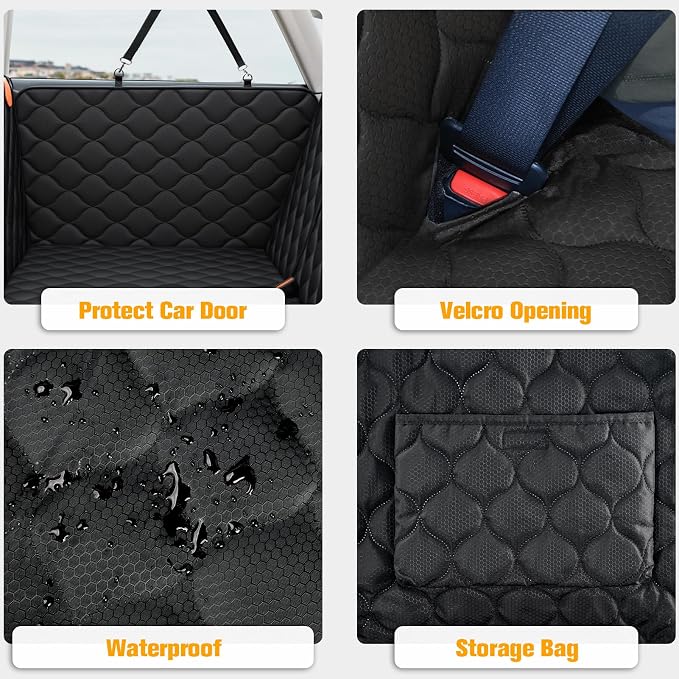 Convertible Back Seat Extender for Dogs, Dog Car Seat Cover Hard Bottom Holds 400 lbs, Waterproof Dog Hammock Backseat Protector with Mesh Window for Cars, Trucks and SUVs