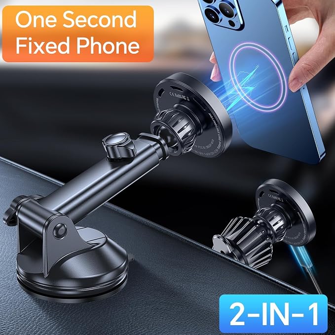 for Magsafe Car Mount Charger【Strongest Magnet】 Upgraded Wireless Car Charger Magnetic Phone Holders for Your Car Suction Cup Phone Mount for MagSafe Car Charger for iPhone 17 16 15 14 13 12