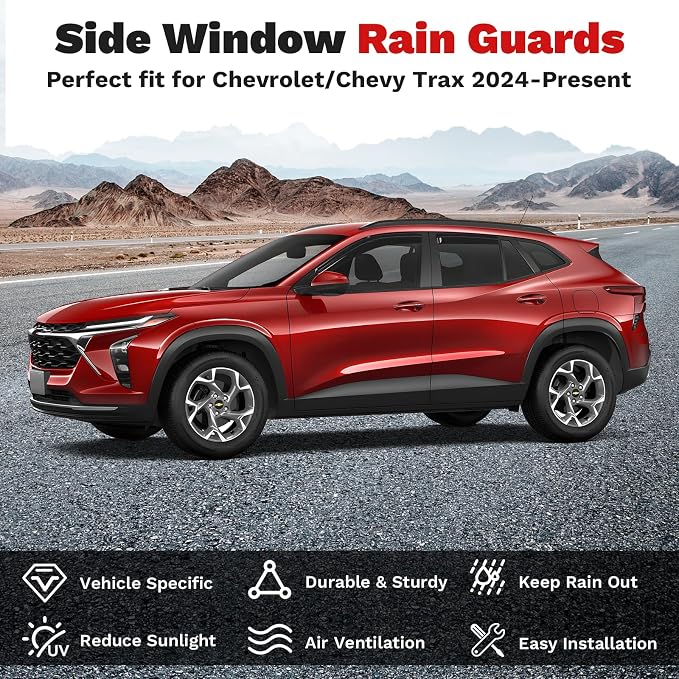 Window Visors Rain Guards for 2024 2025 2026 Chevrolet/Chevy Trax Accessories, Outside-Mount Tape-On Side Window Wind Deflectors Vent Visors Shades Black 4PCS