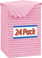 Microfiber Cleaning Cloth, Shop Towels Bulk, 24 Pack Pink Microfiber Towels for Cars, All-Purpose Absorbent Cleaning Rags, Dust Cloth for Automotive, Mechanic, Garage, Bar, 12 x 11 inch