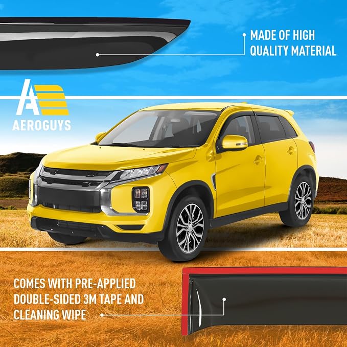 Extra Durable Window Deflectors Tape-On Window Visors Rain Guards Fit for Mitsubishi Outlander Sport 2011-2026, Sun Visors, Wind Vent for Shades, Exterior Car Accessories - 4pcs. AG0820