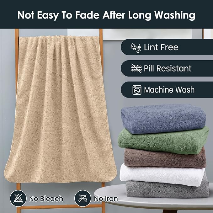 Bath Towels, Pack of 4, 30"x60", Large Microfiber Towel Set, Ultra Soft, Super Absorbent, Fast Drying, Perfect for Sauna, Shower, Pool, Sport, Travel, Fitness, SPA,Yoga, Coral Fleece - Camel