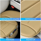 Car Seat Cushion, Comfort Memory Foam Car Cushions for Driving, Breathable Leather Surface with Anti Slip Rubber Bottom, Seat Cushion for Car and Office Chair (1 Pack, Beige)