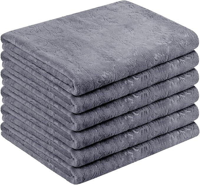 Large Microfiber Bath Towels Set of 6, 30" x 60", Soft,Super Absorption, Quick-Drying Perfect for Shower, Sauna, Yoga, Gym, Beach, Pool, Sport - Grey Floral Pattern