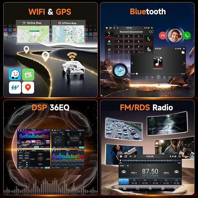 8 Core 6G 128G Radio for Ford Fusion Mondeo 2013-2019 9 Inch Touchscreen Wireless Carplay Android Auto Car Stereo with Bluetooth DSP GPS Navigation WiFi FM/RDS