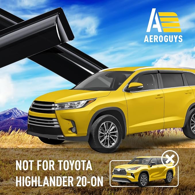 Extra Durable Window Deflectors Tape-On Window Visors Rain Guards Fit for Toyota Highlander 2014-2019, Sun Visors, Wind Vent for Shades, Exterior Car Accessories - 4pcs. AG0119