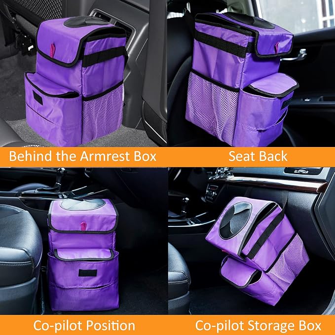 Car Trash Can Foldable Garbage Bin Leakproof 2.3 Gallons Purple