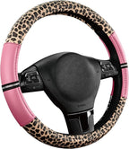 Leopard Steering Wheel Cover for Women, Cute Anti-Slip Microfiber Leather, Universal Fit 14.5-15 Inch Round Steering Wheel - Pink