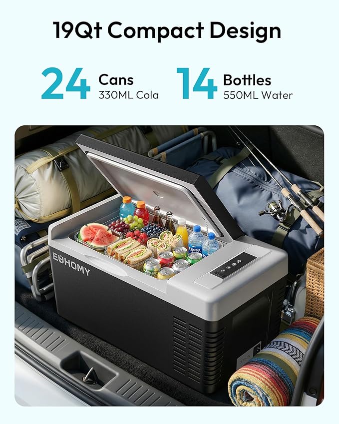 12 Volt Refrigerator, 19QT(18L) Compressor Electric Cooler APP Control, Car Fridge -4℉~68℉, Portable Refrigerator 12/24V DC 100-240V AC, Portable Freezer for Camping, Travel, Boat