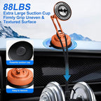 All-Metal Alloy Long Arm Magnetic Suction Cup Car Phone Mount(Orange) | Strong Powerful Magnetic Heavy-Duty Windshield Dash 360° Mechanical Rotation Cell Mobile Phone Vehicle Bracket for All Cars