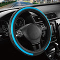 Leather Steering Wheel Cover – Black & Blue, Universal Fit 14.5-15 Inch, Microfiber Leather, Anti-Slip & Breathable Design for Men and Women