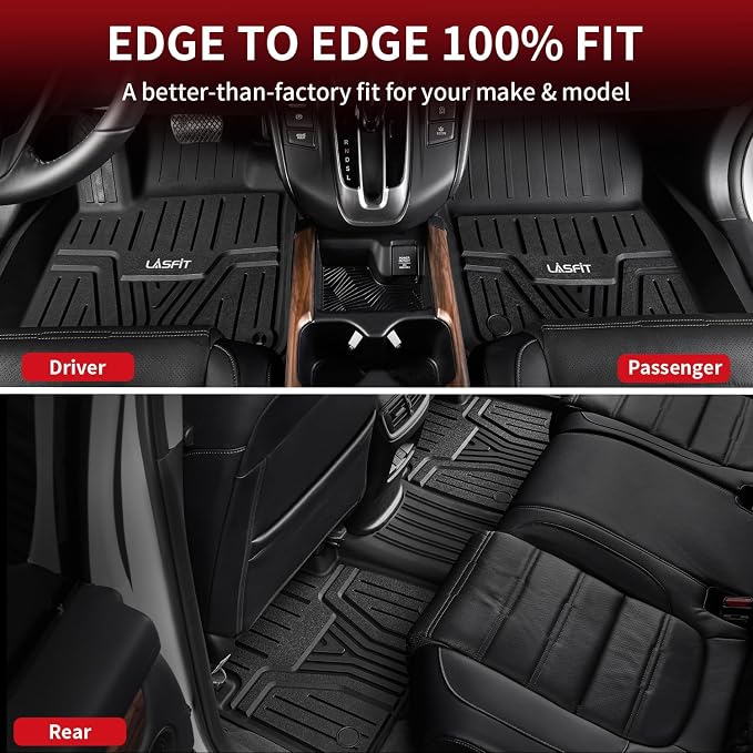 Floor Mats and Cargo Liner for Honda CR-V 2026 2025 2024 2023 (Gasoline & Hybrid & e:FCEV), All Weather TPE Car Trunk Mat (Upper Position), 1st & 2nd Row & Trunk Liner Full Set Black