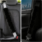 Soft Faux Fur Universal Fit Seatbelt Cover Car Truck SUV Airplane Seat Belt Shoulder Pad for Carmera Backpack Straps Neck Cushion Protector Extra Long 19.7in Black