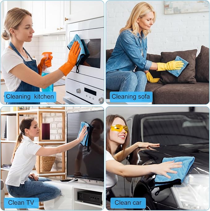 60 Pcs Light Blue Microfiber Towels: 16"x16" Microfiber Drying Towels Bulk Micro Fiber Car Cleaning Cloth for Cars Drying Washing Polishing Cleaning Household Supplies