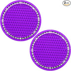 2PCS Bling Cup Holder Coaster, 2.75 Inch Auto Car Cup Holder Insert Coasters, Soft Silicone Anti-Slip Shockproof, Universal Vehicle Interior Accessories for Women Girls (Purple & White)