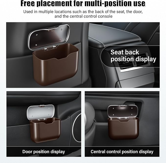 Car Trash Can, Car Garbage Bin with Lid & Handle - Leak-Proof Mini Trash Can for Car, Truck, SUV - Essential Car Accessories for Organization (Brown)