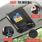 Sunglass Holder for Car Visor, Multi-Pocket Leather Car Sun Visor Organizer with Ticket Pens Card Clip, Sunglasses Holders,Suitable Eyeglasses,Car Accessories Keep Tidy (Black)