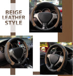 Leather Steering Wheel Cover 15 1/2-16 inch Universal Padded Soft Grip Breathable for Car Truck SUV Jeep Anti Slip Brown