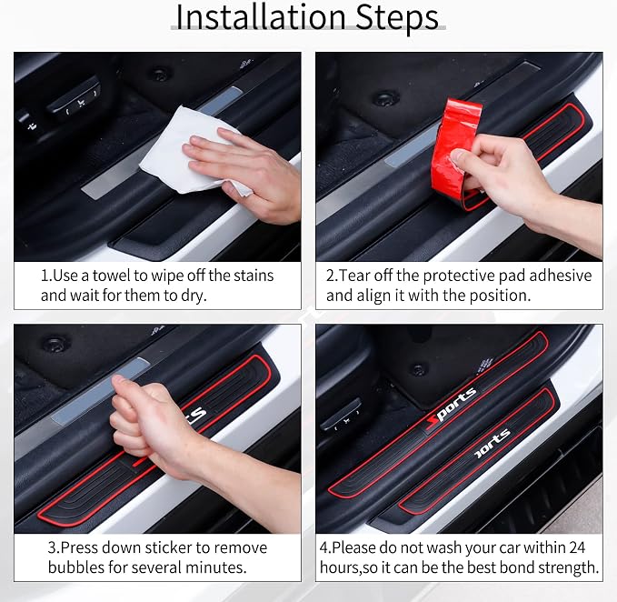 Car Door Threshold Protection, 4PCS Door Edge Step Dust Shield Cover, Door Width 23.6x1.96inch Car/SUV Universal Rubber Scratch Resistant Exterior Accessories (Sport)