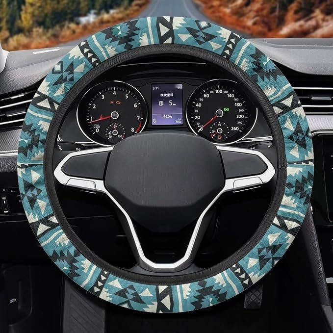 Car Steering Wheel Cover, 15 Inch Soft Breathable Steering Wheel Protector for Women Men, Universal Fit for SUV Sedan Van Truck, Southwest Aztec Blue