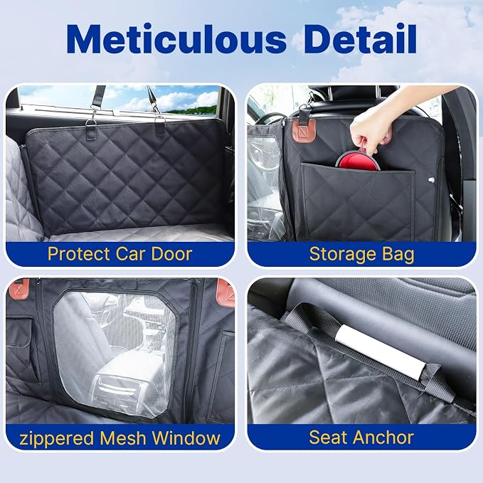 Convertible Back Seat Extender for Dogs, Foldable 400lbs Hard Bottom Dog Car Seat Cover for Back Seat, Waterproof Dog Hammock Bed Backseat Cover for Dogs in Car SUV Truck Pet Seat Cover Black L