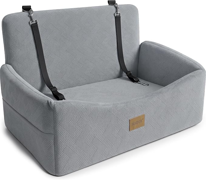 Dog Car Seat for Large Medium Sized Dogs Under 55 lbs, Dog Booster Seat for 2 Small Dogs with Detachable Washable Cover, Memory Foam Pet Car Seat with 2 Safety Belts and Storage Pockets