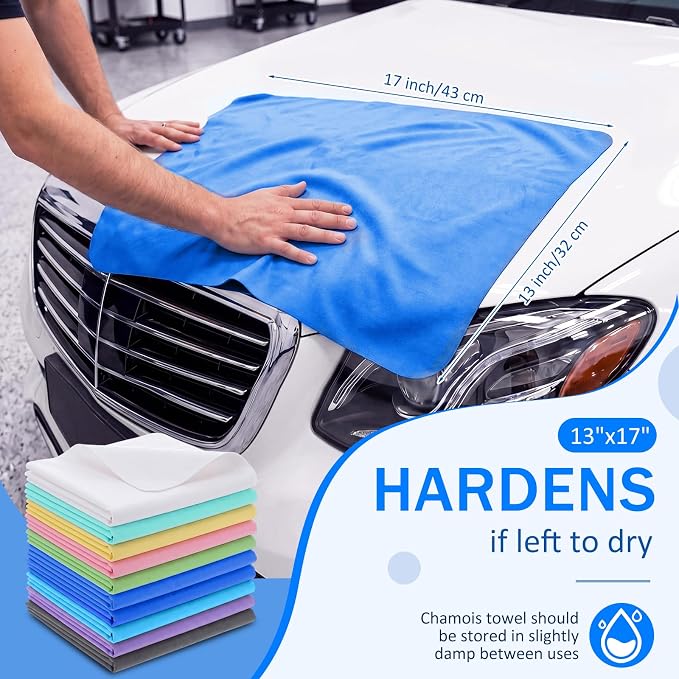 10 Pcs 13"x17" 10 Car Shammy Cloth for Car Drying, Super Absorbent Chamois Towels, Reusable Scratch Free Wash Drying Towels for Auto Detailing, Rv, Boat, Motorcycle (Dark Color)