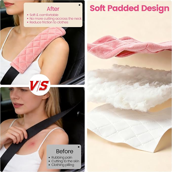 Soft Auto Seat Belt Cover Seatbelt Shoulder Pad Cushions 2 PCS for a More Comfortable Driving Universal Fit for All Cars and Backpack Dirty Pink