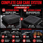 Microfiber Car Drying Towel & Interior Cleaning Cloth Set (2-Piece), 1300 GSM 24” x 36” Twisted Loop + 550 GSM 16” x 16” Coral Fleece, Streak-Free, Scratch-Free, Auto Detailing for Cars, Trucks & SUV