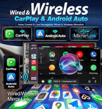 Double Din Car Stereo with Wireless Apple CarPlay Android Auto Audio Radio | 7" Screen, FM/AM Radio, 4.2 Channel 240W 16-Band EQ DSP, Subwoofer, Bluetooth, Backup Camera, Fast Charging, SWC, MirrorLink