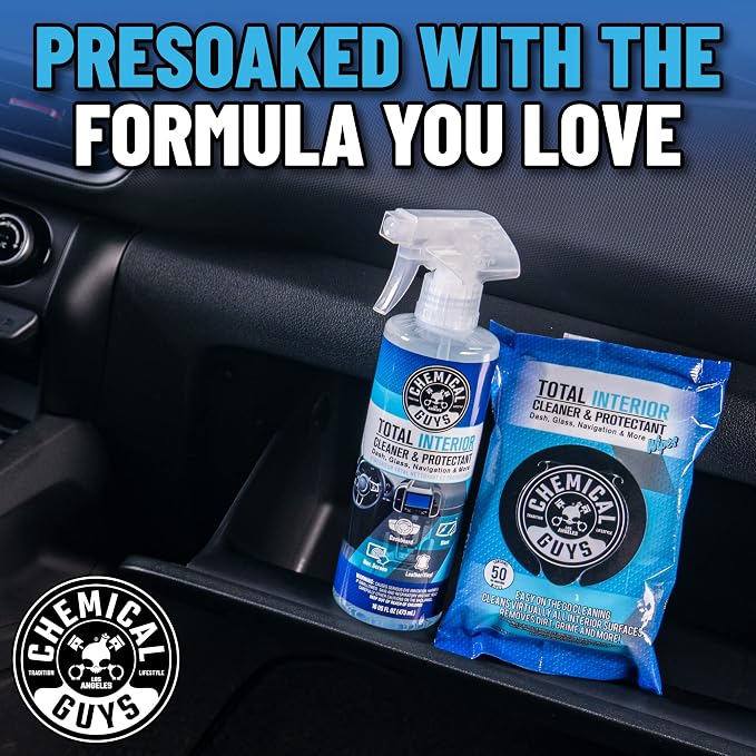 Total Interior Cleaner & Protectant Wipes – 50 Pack Multi Surface Car Interior Cleaning Wipes for Dashboards, Doors and Seats – Safe for Trucks, SUVs, RVs and Home Use