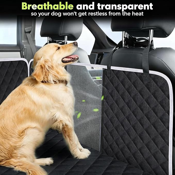 Dog Car Seat Cover for Back Seat, Non-Slip Backseat Cover for Dogs in Car, with Mesh Window Scratch Proof Waterproof Back Seat Protector for Trucks SUVs Most Cars (Black)