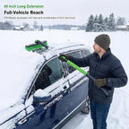 45 Inch Snow Brush with 5.2" Extra Wide Ice Scraper for Car, Extendable Snow Scraper with Foam Grip, 360° Pivoting Brush for SUV Truck Jeep Vehicle Windshield Window - Green