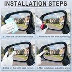 2PCS Fan Blind Spot Mirror, HD Glass and ABS Housing Convex Wide Angle Rearview Mirror with Adjustable Stick for Universal Car, Silvery